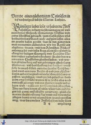 Vorrede aines guochertzigen Teütschen in diß nachvolgend büchle Martini Luther.