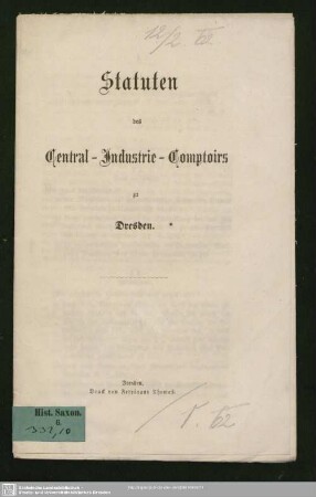 Statuten des Central-Industrie-Comptoirs zu Dresden