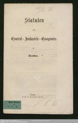 Statuten des Central-Industrie-Comptoirs zu Dresden