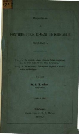 Disquisitionum de fontibus juris romani historicarum : Fasciculus I, 1