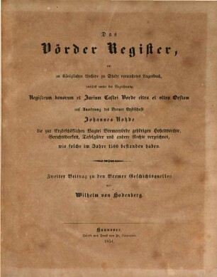Bremer Geschichtsquellen, 2. Das Vörder Register