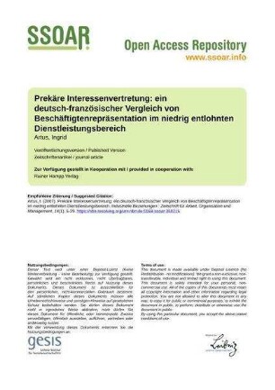 Prekäre Interessenvertretung: ein deutsch-französischer Vergleich von Beschäftigtenrepräsentation im niedrig entlohnten Dienstleistungsbereich