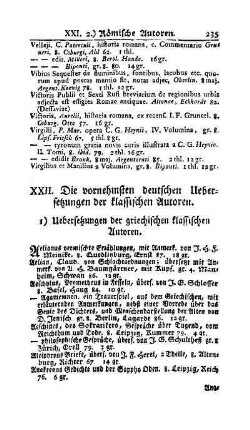 XXII. Die vornehmsten deutschen Uebersetzungen der klassischen Autoren