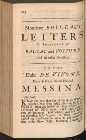 Monsieur Boileau's Letters in Imitation of Balzac and Voiture and on other Occasions