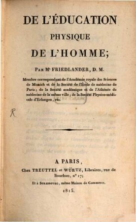 De l'éducation physique de l'homme