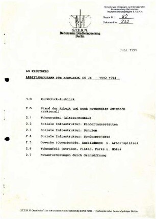 Bericht: Arbeitsprogramm AG Kreuzberg der S.T.E.R.N. für SO 36, 1992 - 1994