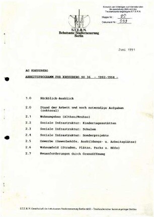 Bericht: Arbeitsprogramm AG Kreuzberg der               S.T.E.R.N. für SO 36, 1992 - 1994
