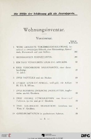 Wohnungsinventar (Nr. 1-147)