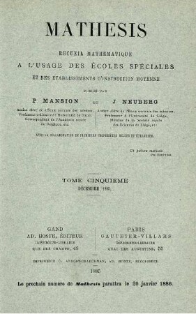 TOME CINQUIÉME DÉCEMBRE 1885.