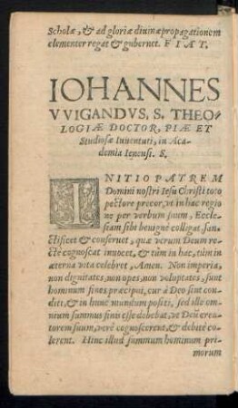 Iohannes Wigandus, S. Theologiae Doctor, Piae Et Studiosae Iuventuti, in Academia Ienensi. S.