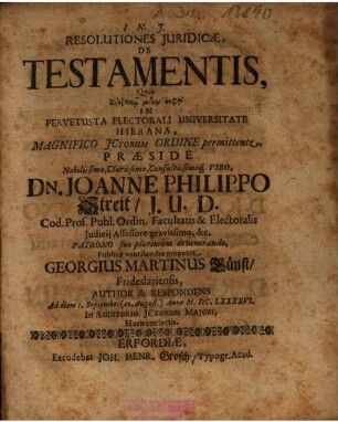 Resolutiones Juridicae, De Testamentis