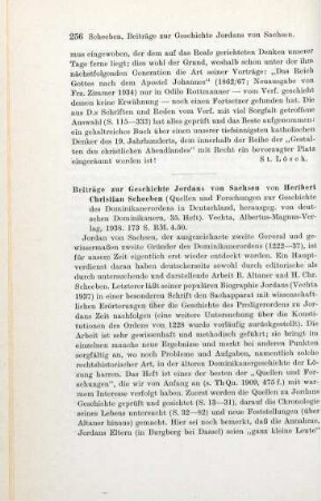 256-257 [Rezension] Scheeben, Heribert Christian, Beiträge zur Geschichte Jordans von Sachsen