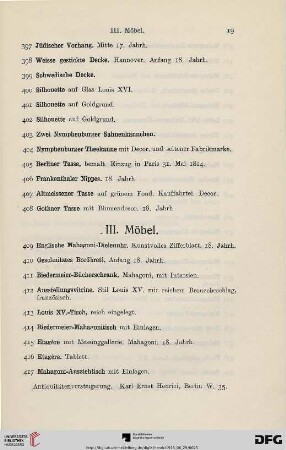 III. Möbel (Nr. 409-470)