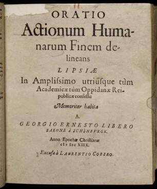 Oratio Actionum Humanarum Finem delineans