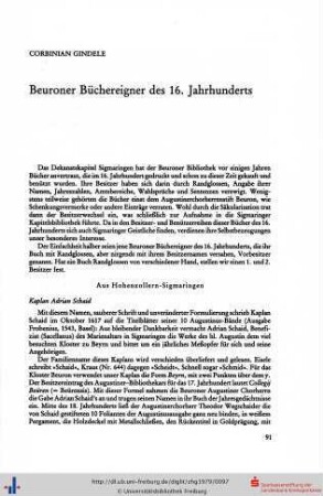 Beuroner Büchereigner des 16. Jahrhunderts.