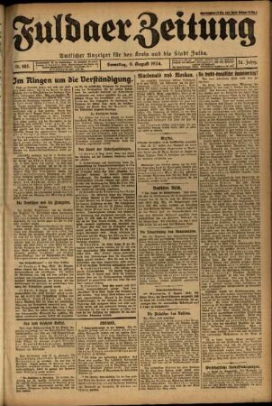 Erste Ausgabe vom Samstag, den 09. August 1924.