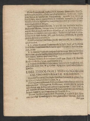 Libri Theologici Theologorum Calvino-Reformatae Religionis.