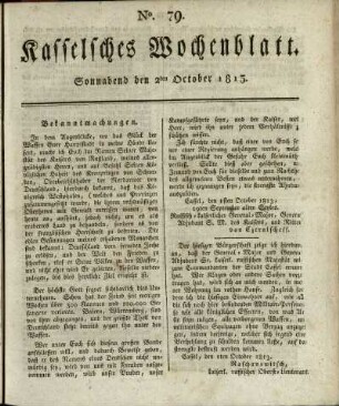 No. 79, Sonnabend den 2ten October 1813