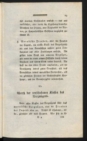 10. Werth der verschiedenen Klassen des Vergnügens