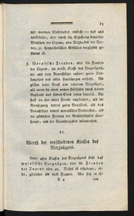 10. Werth der verschiedenen Klassen des Vergnügens