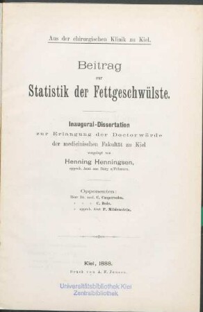 Beitrag zur Statistik der Fettgeschwülste