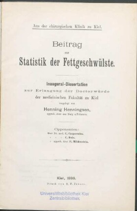 Beitrag zur Statistik der Fettgeschwülste