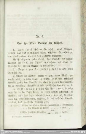 Nr. 6. Vom specifischen Gewicht der Körper