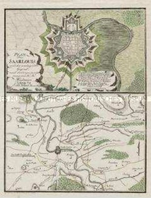 Plan von Saarlouis. Mit einer Umgebungskarte