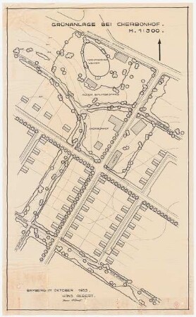 Bebauung des Gaustadter Hanges, Bamberg: Grundriss Grünanlage bei Cherbonhof 1:500