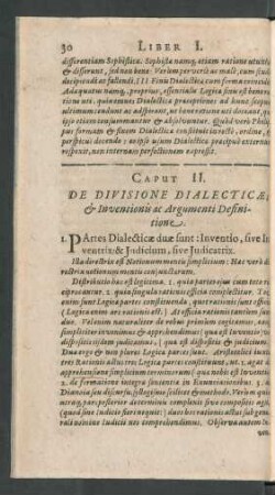Caput II. De Divisione Dialecticae; et Inventionis ac Argumenti Definitione.