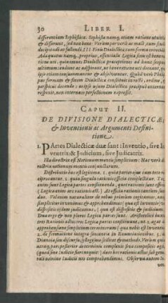 Caput II. De Divisione Dialecticae; et Inventionis ac Argumenti Definitione.