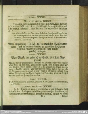 Artic. XXXIII. Vom Mord, der heimlich geschicht, gnugsam Anzeigung