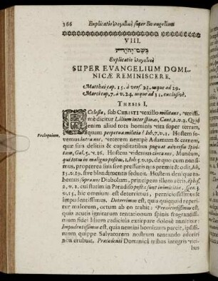 VIII. Explicatio [...] Super Evangelium Dominicæ Reminiscere.