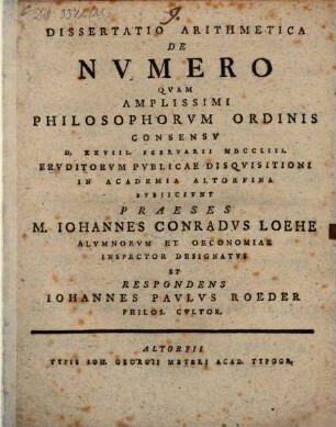 Dissertatio Arithmetica De Nvmero