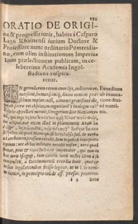 Oratio De Origine & progressu iuris ...