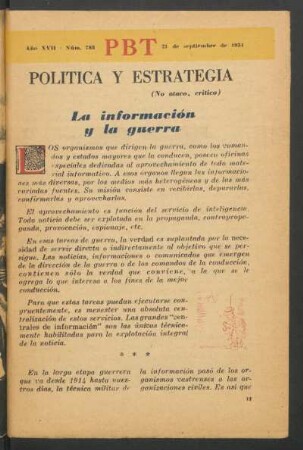 La información y la guerra : Política y estrategia - (No ataco, crítico)