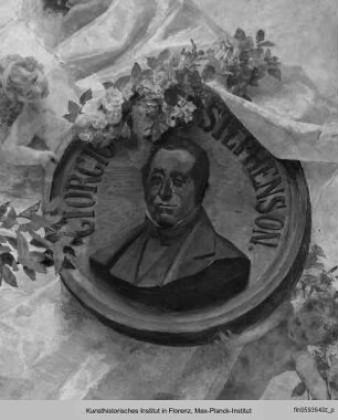 Huldigung vor dem Porträt von George Stephenson