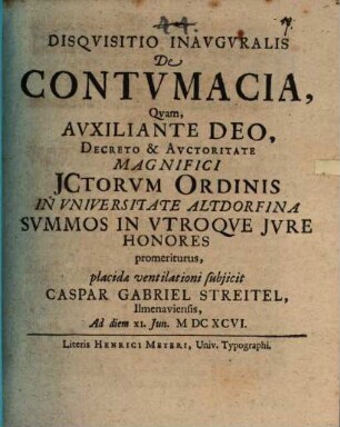 Disqvisitio Inavgvralis De Contvmacia