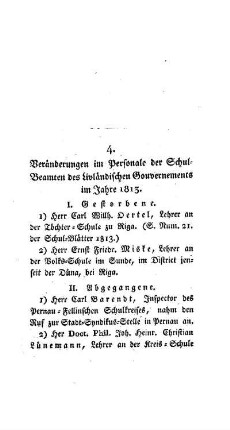 Veränderungen im Personale der Schul-Beamten des Livländischen Gouvernements im Jahre 1813 : [4.]