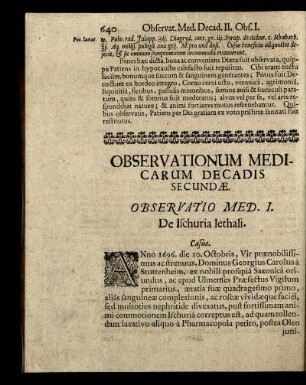 Observationum Medicarum Decadis Secundæ.