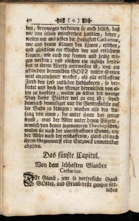 Das fünfte Capitul. Von dem lebhaften Glauben Catharinæ.