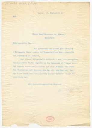 Brief an Martin Klassert : 16.09.1911