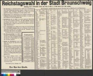 Bekanntmachung der Stadt Braunschweig zur Organisation der Reichstagswahl am 6. November 1932