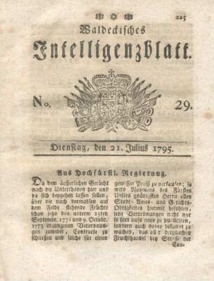 No. 29, Dienstag, den 21. Julius 1795