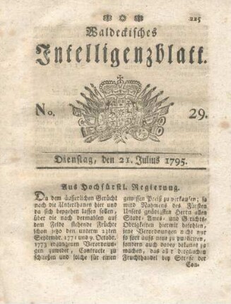 No. 29, Dienstag, den 21. Julius 1795