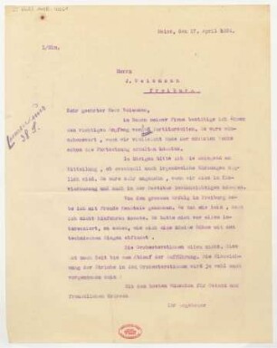 Brief an Julius Weismann : 17.04.1924