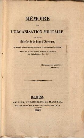 Mémoire sur l'organisation militaire