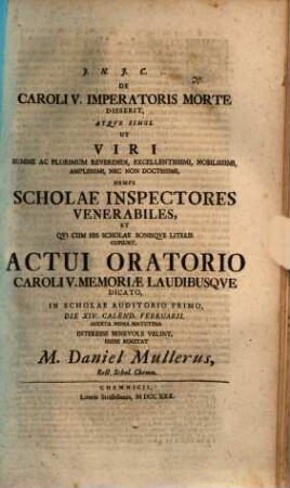 De Caroli V. imperatoris morte disserit Daniel Müller