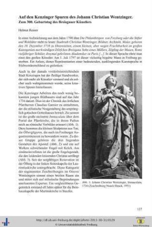 Auf den Kenzinger Spuren des Johann Christian Wentzinger. Zum 300. Geburtstag des Breisgauer Künstlers