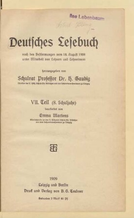 Teil 7 = (8. Schuljahr), [Schülerband]: [Teil 7 = (8. Schuljahr), [Schülerband]]